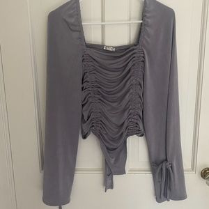 Free People Meant To Be Shiny Purple Ruched Long Sleeve Bodysuit
